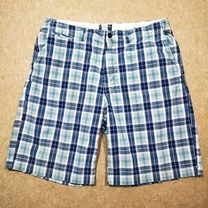 American Eagle Outfitters Men's Blue Plaid Chino Shorts #4
